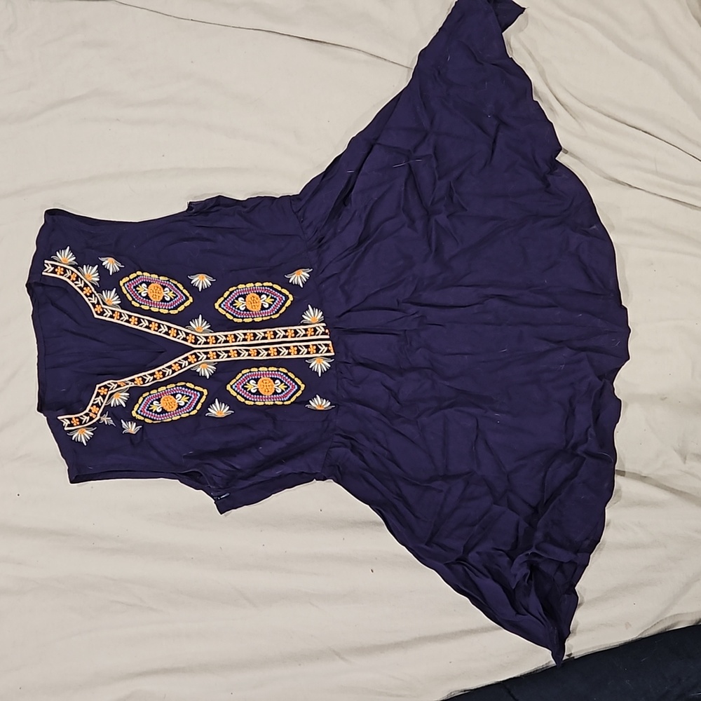 Embroidery Navy Blue Tank Top